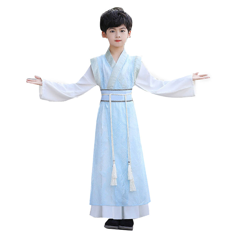 oys Ancient Chinese Hanfu Costume - Traditional Kids Summer Robe in Light Blue