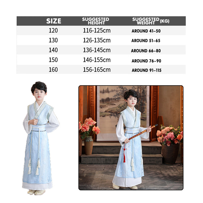 oys Ancient Chinese Hanfu Costume - Traditional Kids Summer Robe in Light Blue