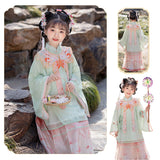 Pastel Floral Hanfu for Kids - Traditional Chinese Dress with Butterfly Embellishments