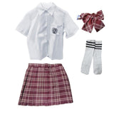 Vintage Deep Red Plaid Jk School Uniform Set