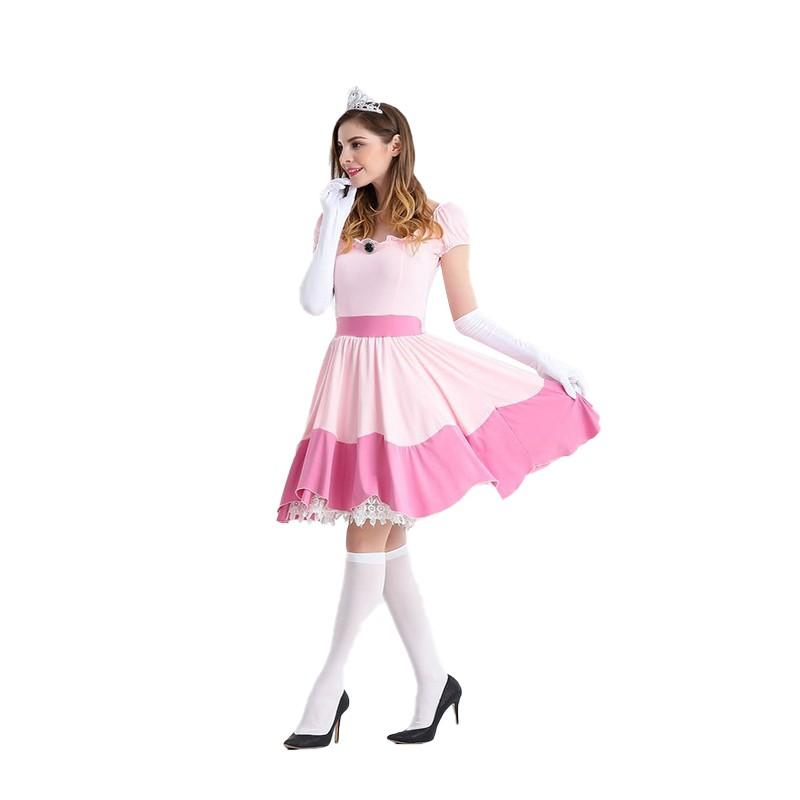 Princess Peach Outfit with Pink Dress, Crown Headband, and Gloves