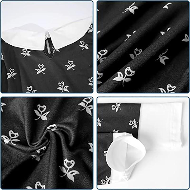 Wednesday Addams Cosplay Flower Print Dress - Girls Halloween Costume