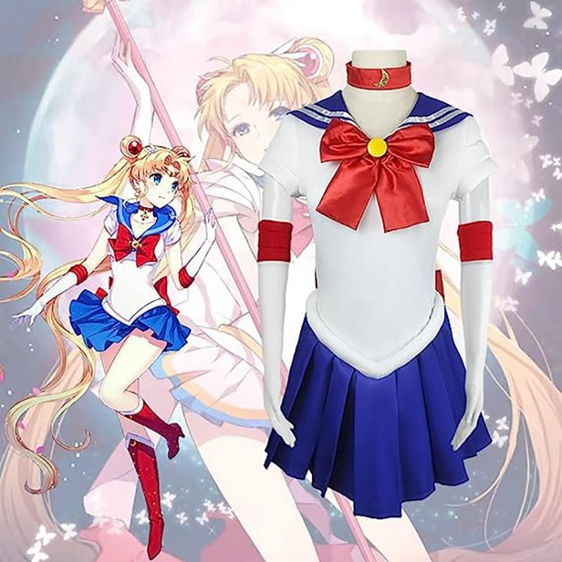 Sailor Moon Cosplay Outfit with Dress, Bow, Gloves, and Socks