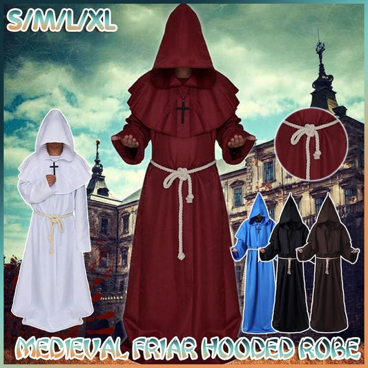 Medieval Hooded Robe in Various Colors with Rope Belt