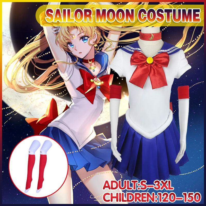 Sailor Moon Cosplay Outfit with Dress, Bow, Gloves, and Socks