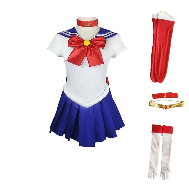 Sailor Moon Cosplay Outfit with Dress, Bow, Gloves, and Socks