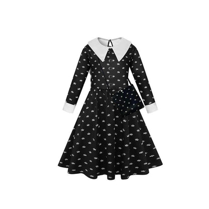 Wednesday Addams Cosplay Flower Print Dress