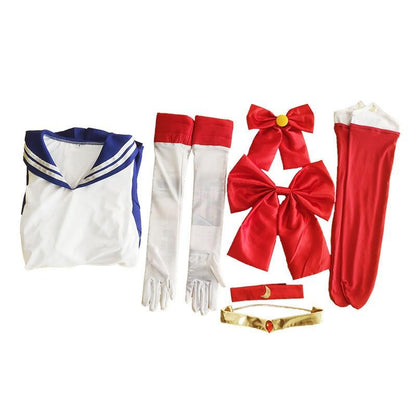 Sailor Moon Cosplay Outfit with Dress, Bow, Gloves, and Socks