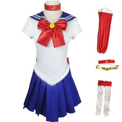 Sailor Moon Cosplay Outfit with Dress, Bow, Gloves, and Socks