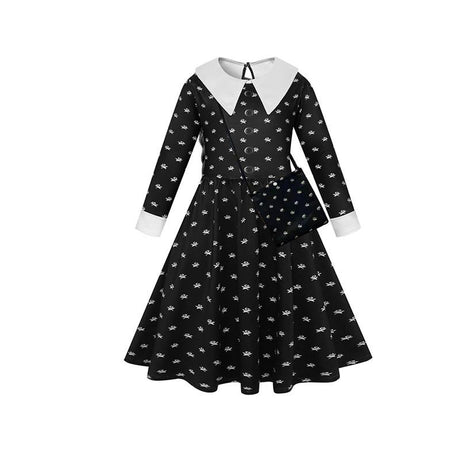 Wednesday Addams Cosplay Flower Print Dress