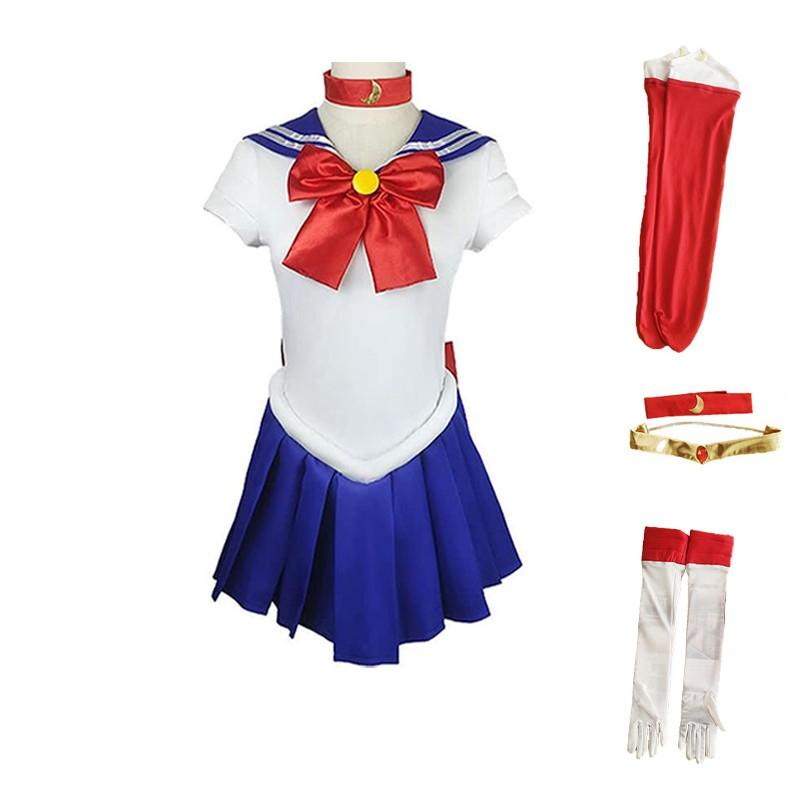 Sailor Moon Cosplay Outfit with Dress, Bow, Gloves, and Socks