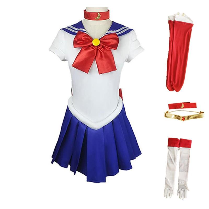 Sailor Moon Cosplay Outfit with Dress, Bow, Gloves, and Socks