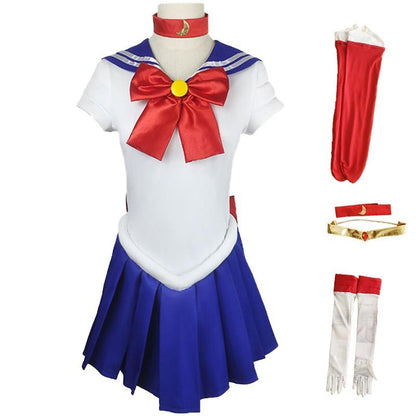 Sailor Moon Cosplay Outfit with Dress, Bow, Gloves, and Socks