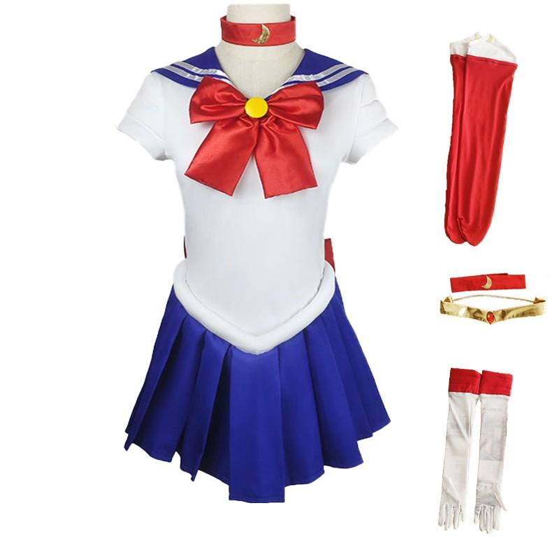 Sailor Moon Cosplay Outfit with Dress, Bow, Gloves, and Socks