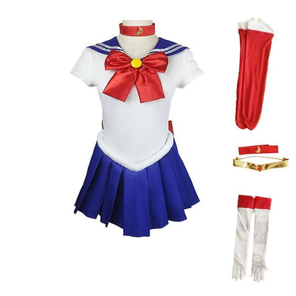 Sailor Moon Cosplay Outfit with Dress, Bow, Gloves, and Socks