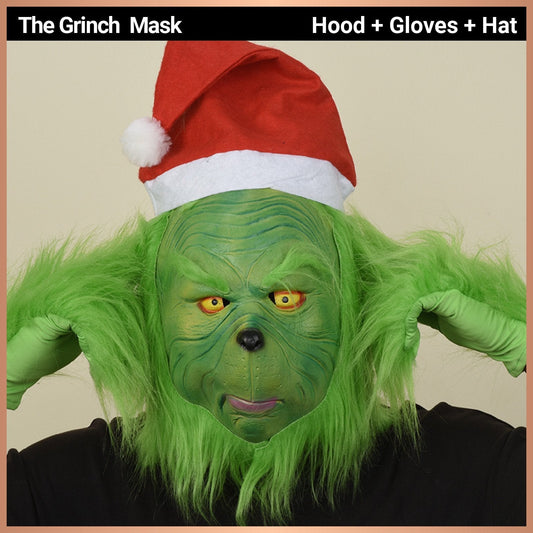 Christmas Grinch Mask Green Hair Monster Headgear