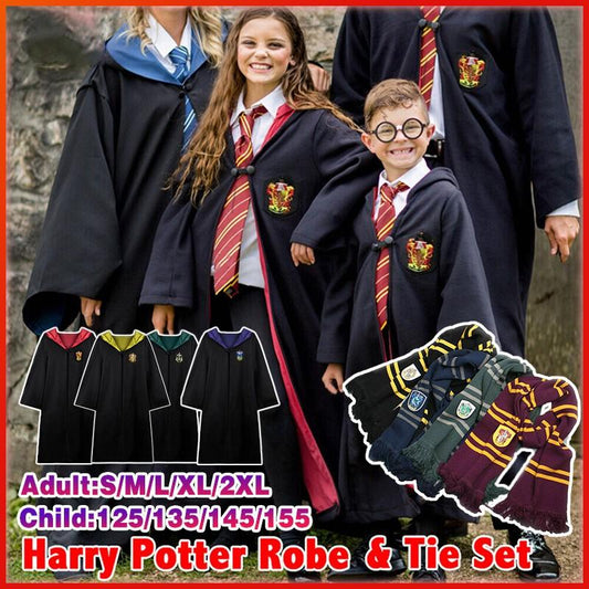 Harry Potter Robe & Tie Set - Gryffindor, Slytherin, Ravenclaw Cosplay Costume for Adults and Kids