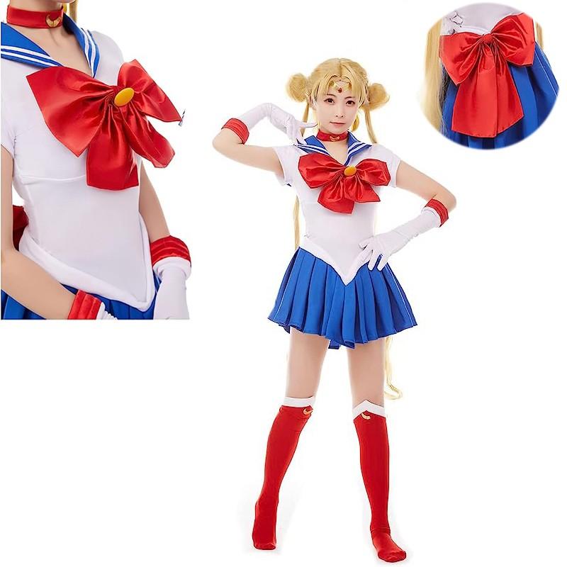 Sailor Moon Cosplay Outfit with Dress, Bow, Gloves, and Socks