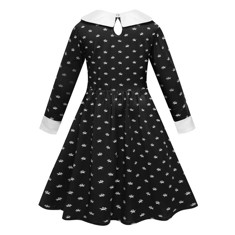 Wednesday Addams Cosplay Flower Print Dress - Girls Halloween Costume