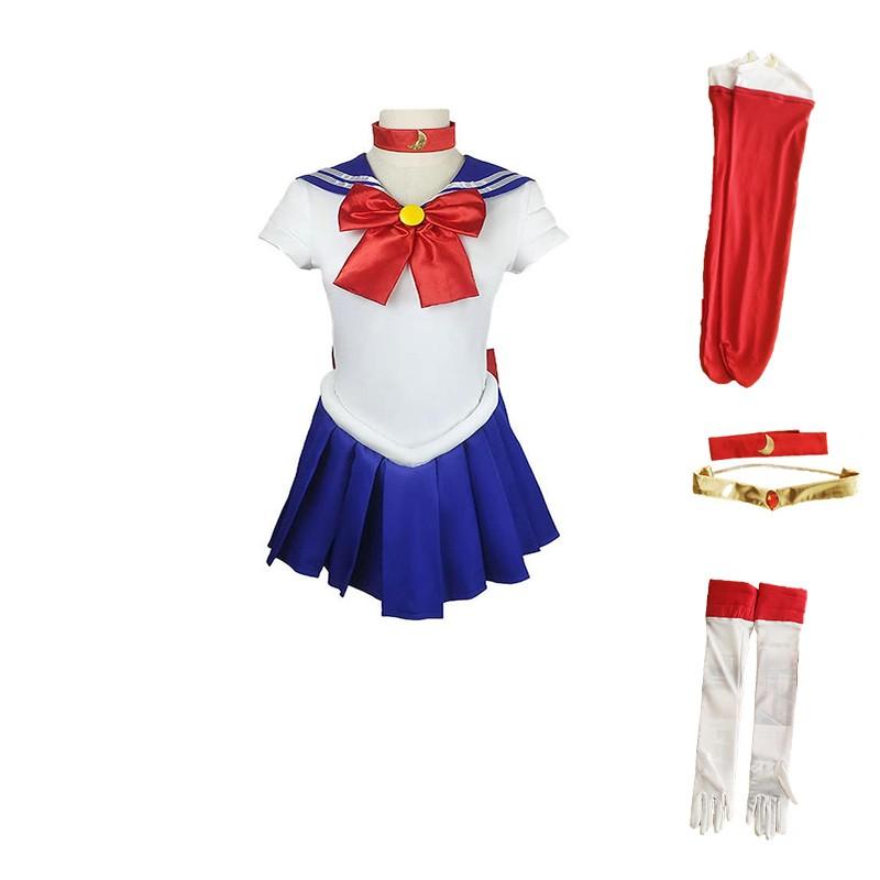 Sailor Moon Cosplay Outfit with Dress, Bow, Gloves, and Socks