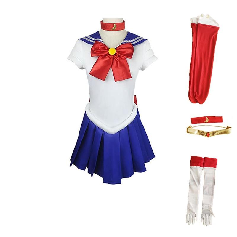 Sailor Moon Cosplay Outfit with Dress, Bow, Gloves, and Socks