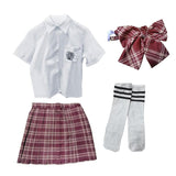 Vintage Deep Red Plaid Jk School Uniform Set