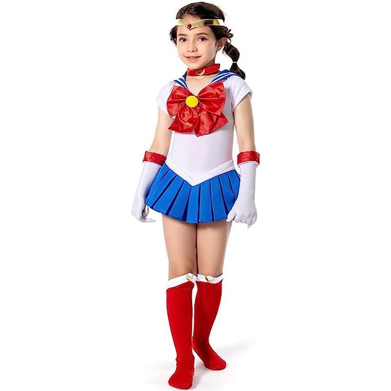 Sailor Moon Cosplay Outfit with Dress, Bow, Gloves, and Socks