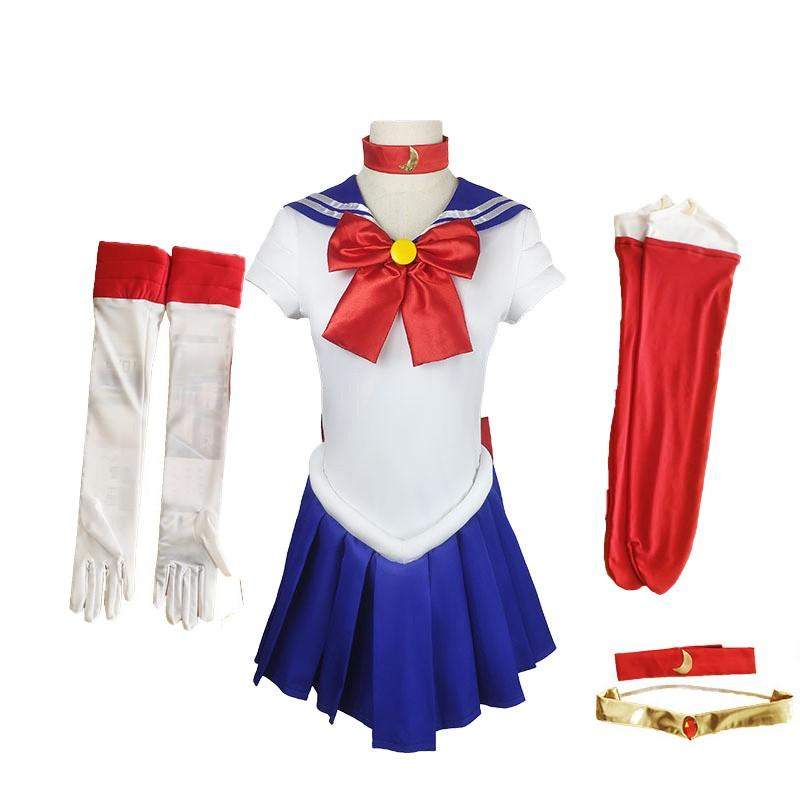 Sailor Moon Cosplay Outfit with Dress, Bow, Gloves, and Socks