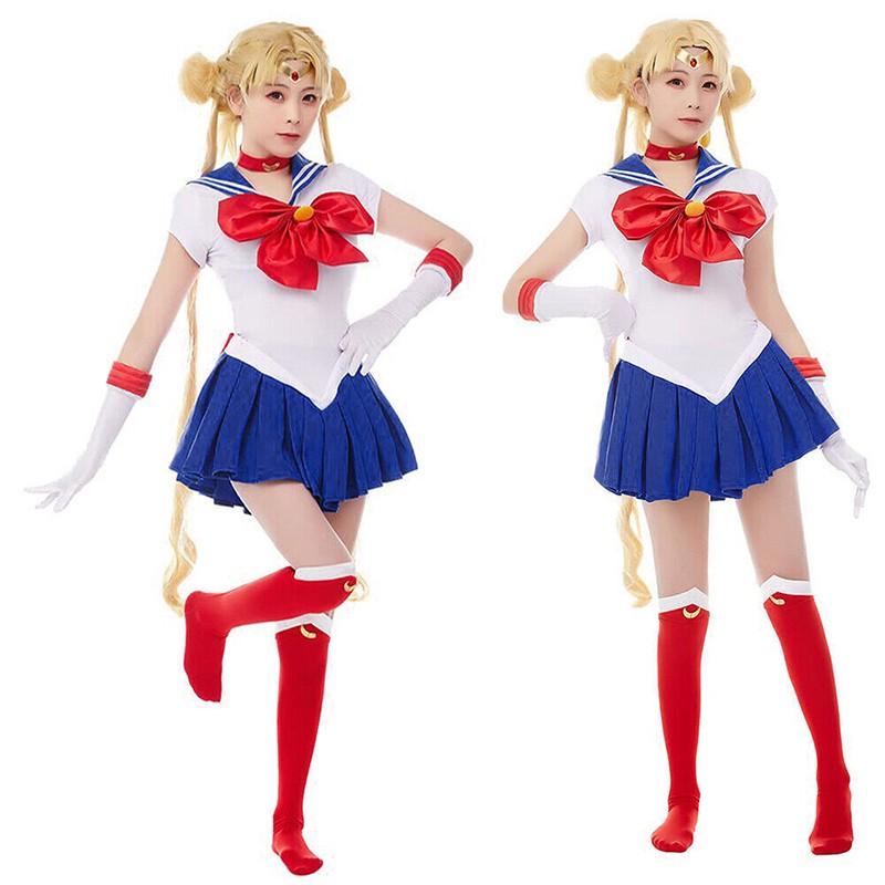 Sailor Moon Cosplay Outfit with Dress, Bow, Gloves, and Socks