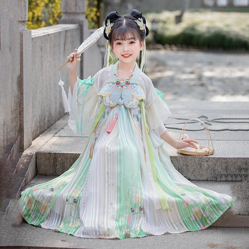 Pastel Floral Hanfu for Kids - Tang Dynasty Elegance