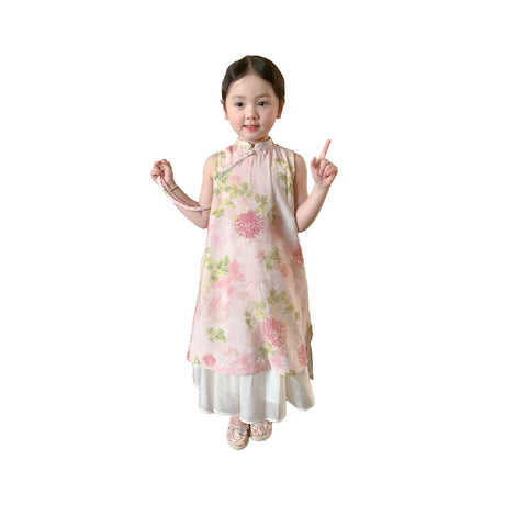 Girls' Floral Two-Piece Cheongsam Dress Set