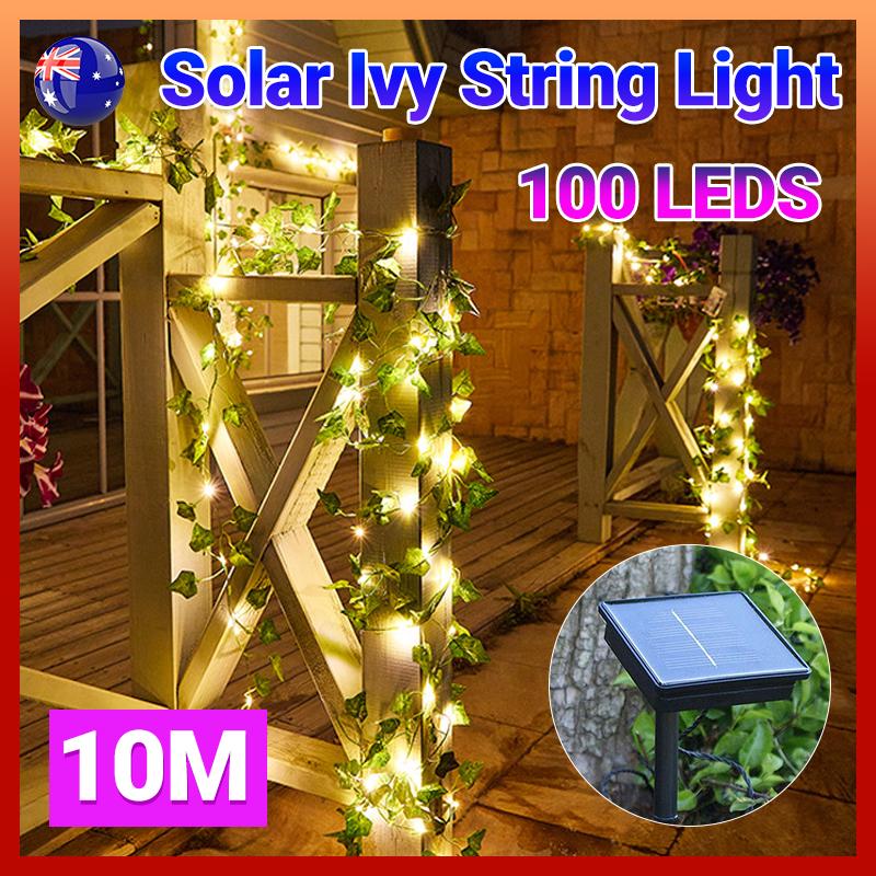 10M 100 LED Solar Powered Ivy Vine Fairy String Lights Garden Outdoor Wall  Light