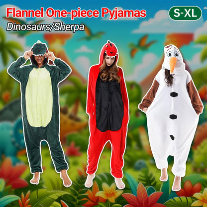 Flannel One-Piece Dinosaur & Sherpa Pyjamas