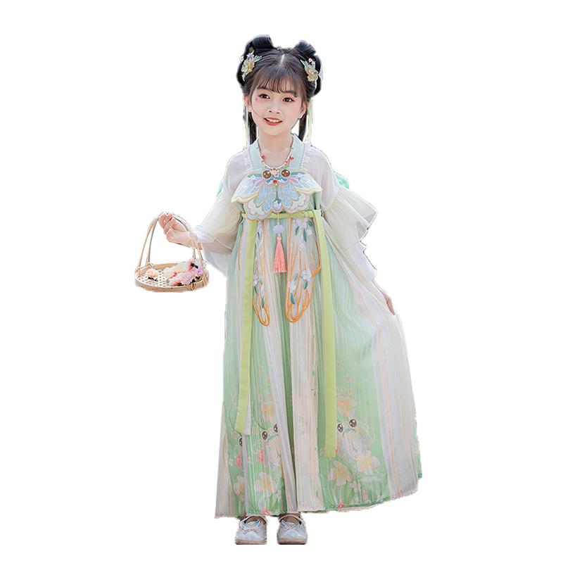 Pastel Floral Hanfu for Kids - Tang Dynasty Elegance