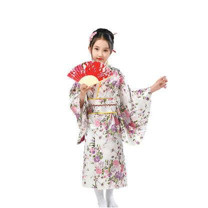 Traditional Japanese Girls' Blossom Kimono Dress Set