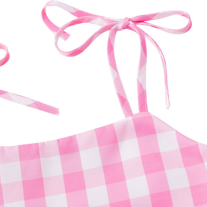 Barbie Cosplay Adult Pink Gingham Summer Dress Set