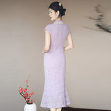 Lavender Elegant Lace Cheongsam Dress
