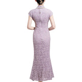 Lavender Elegant Lace Cheongsam Dress