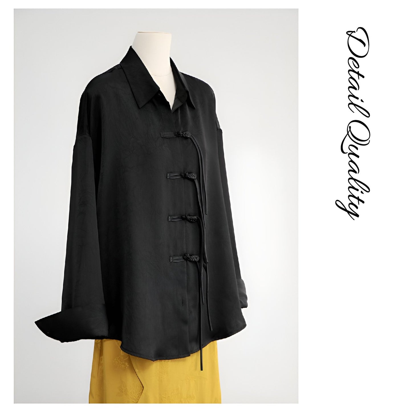 Elegant Black Blouse and Yellow Skirt Modern New Chinese Fashion Set