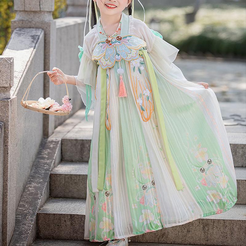 Pastel Floral Hanfu for Kids - Tang Dynasty Elegance