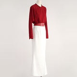 Red Blouse and White Skirt Modern Chinese Fashion Set