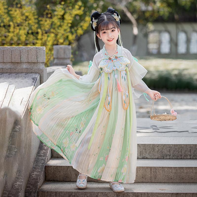 Pastel Floral Hanfu for Kids - Tang Dynasty Elegance