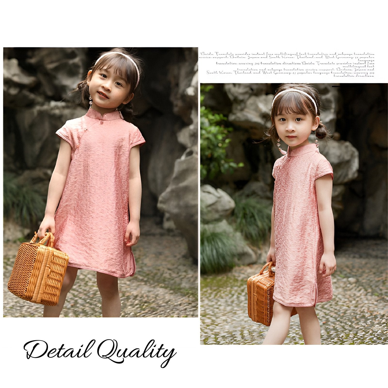 Pink Chinese dress cheongsam for girls with floral patterns