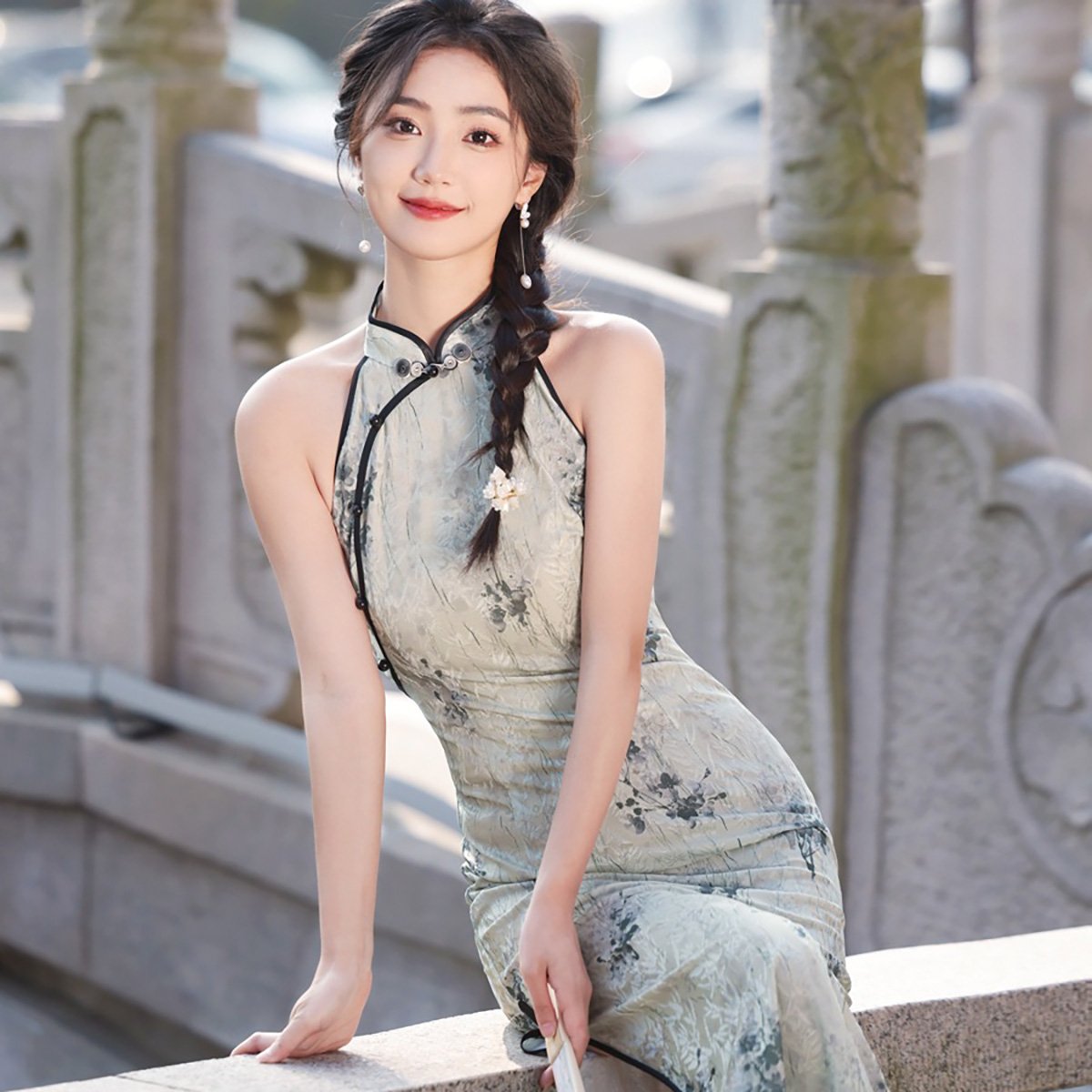 Sleeveless Floral Cheongsam Dress