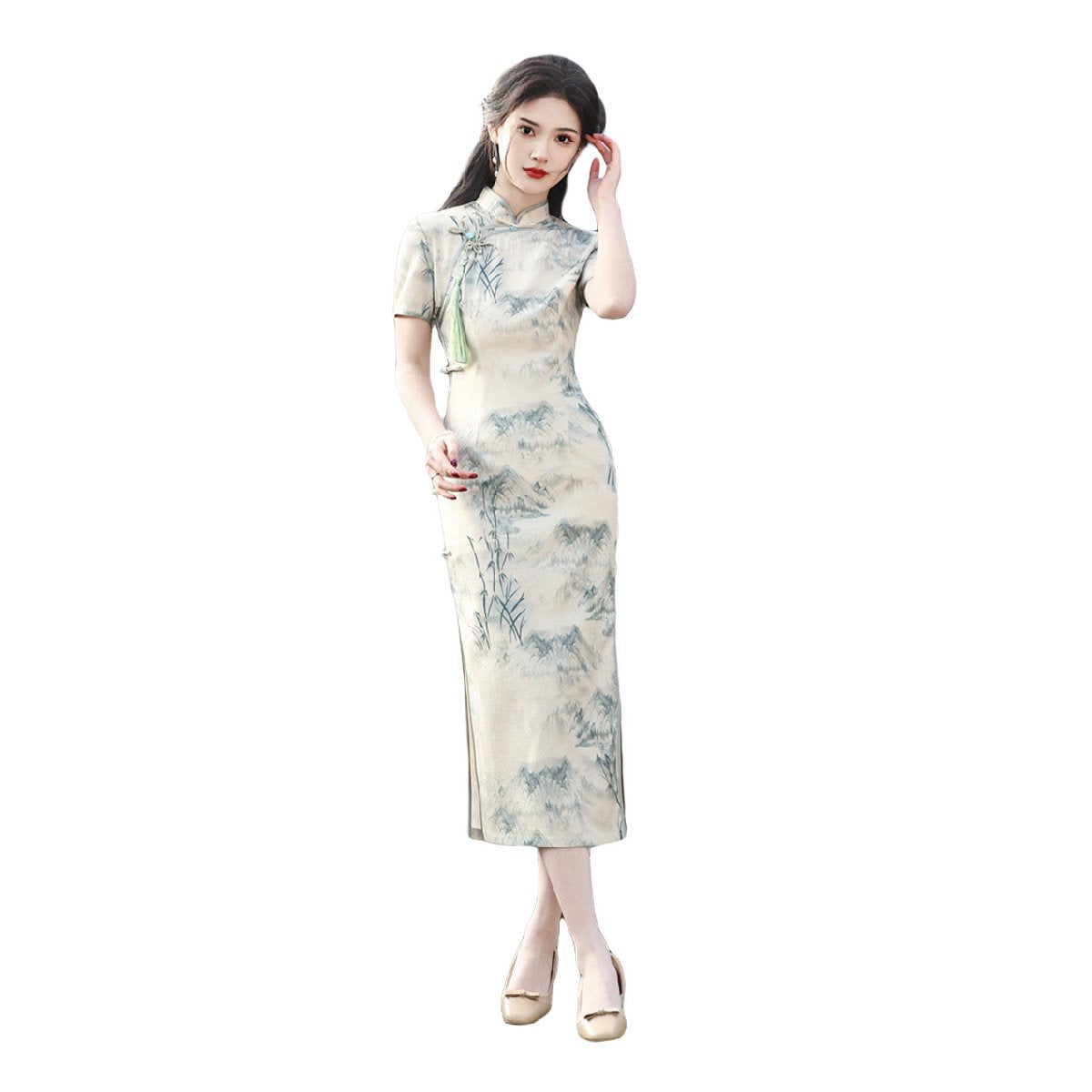 Ivory Floral Slim Fit Cheongsam Dress