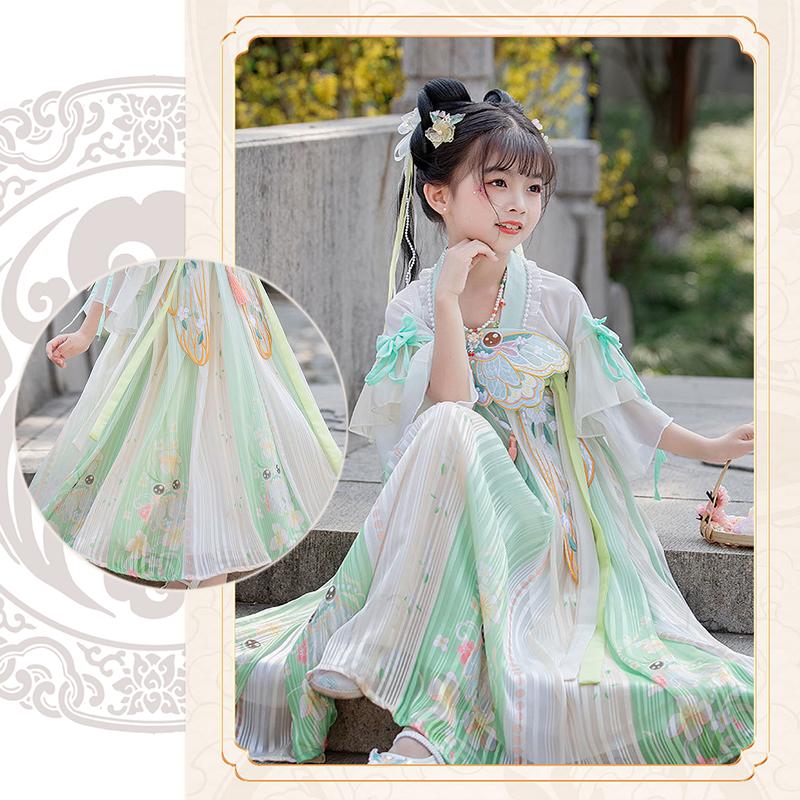 Pastel Floral Hanfu for Kids - Tang Dynasty Elegance