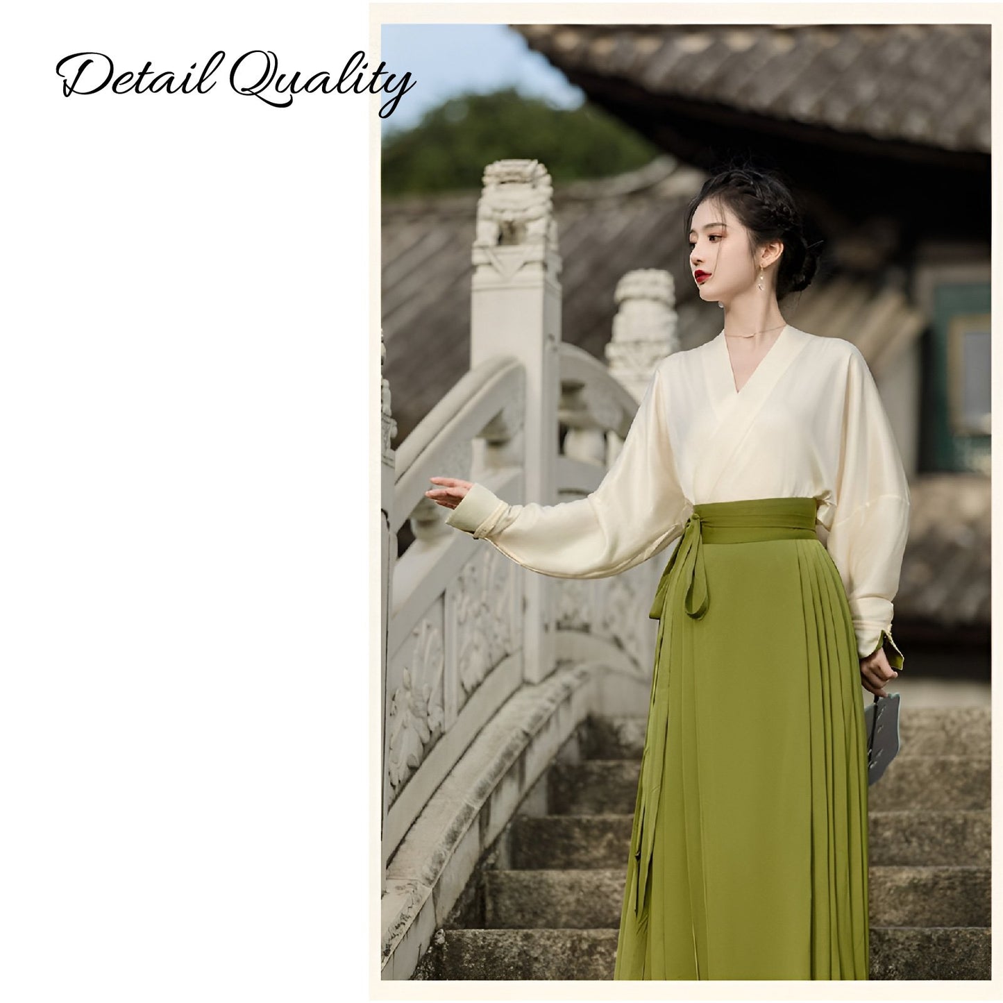 New Chinese Style Green Ma Mian Skirt Set