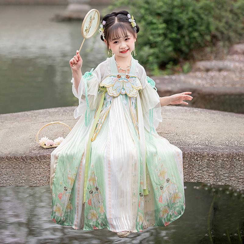 Pastel Floral Hanfu for Kids - Tang Dynasty Elegance