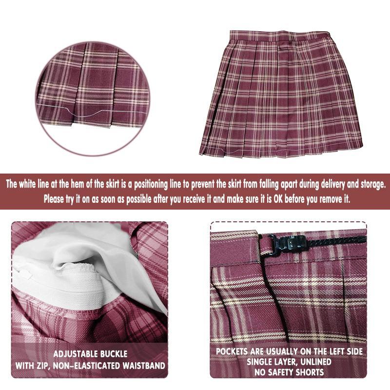 Womens Retro Tartan Pleated Mini Skirt Ladies High Waist Plaid Print Short Skirt - Aimall