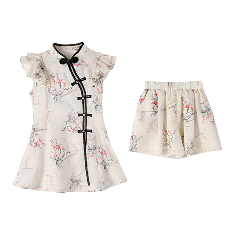 Girls Floral Dress and Shorts Two Piece Set